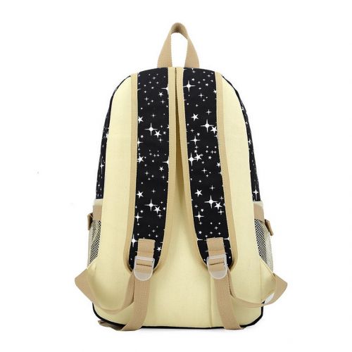  Mily 3 Pcs Galaxy Star Canvas Backpack Set School Book Bag Set Black