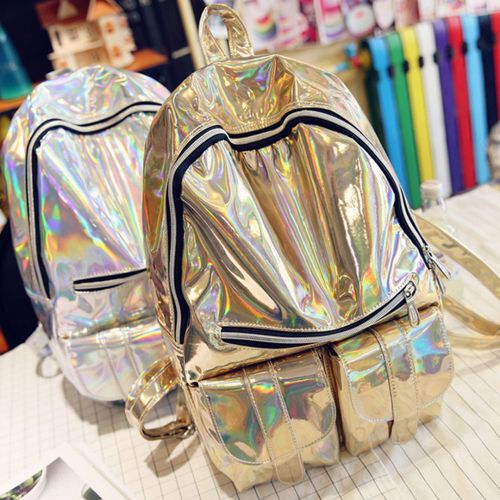  Ships From US-Mily Hologram Laser PU Backpack