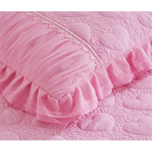  Mily Lotus Karen Princess Style Pink Bed Skirt Beautiful 3 Layer Lace Ruffle 18 Inches Quilted Bed Skirt for Girls Bed Including 2 Pillowcases