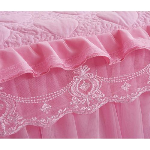  Mily Lotus Karen Princess Style Pink Bed Skirt Beautiful 3 Layer Lace Ruffle 18 Inches Quilted Bed Skirt for Girls Bed Including 2 Pillowcases