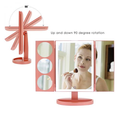  Milzie Makeup Vanity Mirror with 44 Natural White LED Lights, 3x/5x/10x Magnification Lighted Makeup Mirror, Extra Large Unique Tri-Fold Design with Touch Screen, Countertop Cosmet