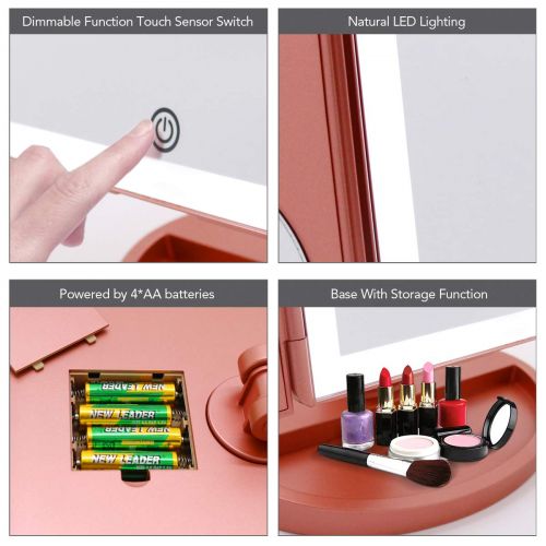  Milzie Makeup Vanity Mirror with 44 Natural White LED Lights, 3x/5x/10x Magnification Lighted Makeup Mirror, Extra Large Unique Tri-Fold Design with Touch Screen, Countertop Cosmet