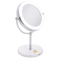 Milzie Portable Double Sided Makeup Mirror with Natural White LED Lights, 1x/10x Magnification Lighted Makeup Mirror for Bathroom or Bedroom Countertop, with Rechargeable Battery a