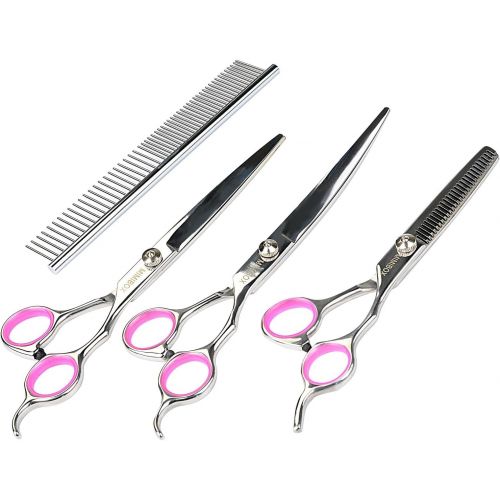  Mimibox Pet Grooming Scissors Set of 4 Pieces 7.5 Inch Professional Stainless Steel Curved Scissors Grooming Comb for Dog Cat