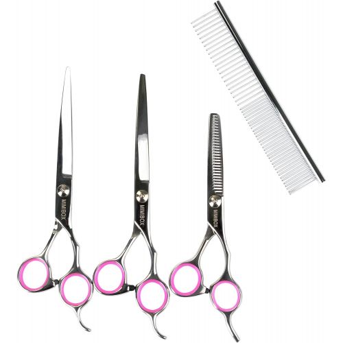  Mimibox Pet Grooming Scissors Set of 4 Pieces 7.5 Inch Professional Stainless Steel Curved Scissors Grooming Comb for Dog Cat