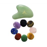 MinaHealTM Healing Crystals Chakra Stones Oval Shape Set of 8 and Green Jade Stone Gua Sha Facial Massager Bundle