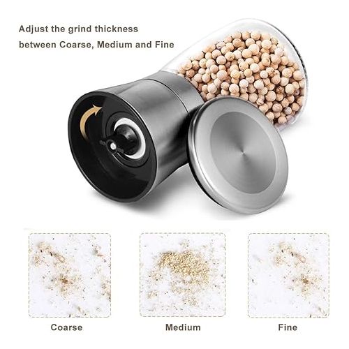  Manual Salt or Pepper Grinder for Professional Chef, Best Spice Mill with Stainless Steel Cap, Ceramic Blades and Adjustable Coarseness, Refillable Glass Body with 6OZ Capacity