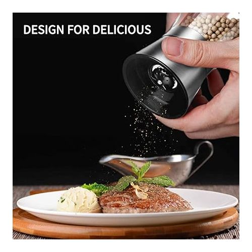  Manual Salt or Pepper Grinder for Professional Chef, Best Spice Mill with Stainless Steel Cap, Ceramic Blades and Adjustable Coarseness, Refillable Glass Body with 6OZ Capacity