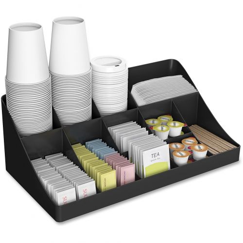  Mind Reader 11 Compartment 2 Tier Breakroom, Kitchen Coffee Tea Condiment Storage Organizer, Black