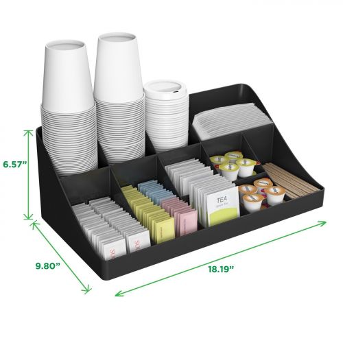  Mind Reader 11 Compartment 2 Tier Breakroom, Kitchen Coffee Tea Condiment Storage Organizer, Black