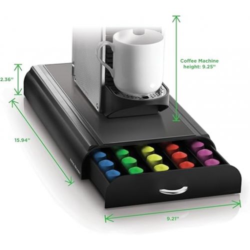  Mind Reader Nespresso Compatible Capsule Drawer Countertop Organizer, Coffee Pod Holder, Storage, 9.21 x 15.94 x 2.36, Black