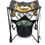 Mind Reader TAILGABLE-BLK Collapsible Folding Table with Insulated Cooler, Food Basket, and Travel Bag for Barbeque, Picnic, Camping, and Tailgate, Black
