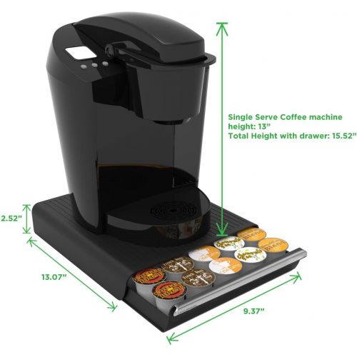  Mind Reader Single Serve Coffee Pod Drawer and Holder, 30 Capacity Coffee Station and Pod Capsule Storage Organizer, Pull Out Tray for Condiments, Coffee Accessories Black, 13.07 L