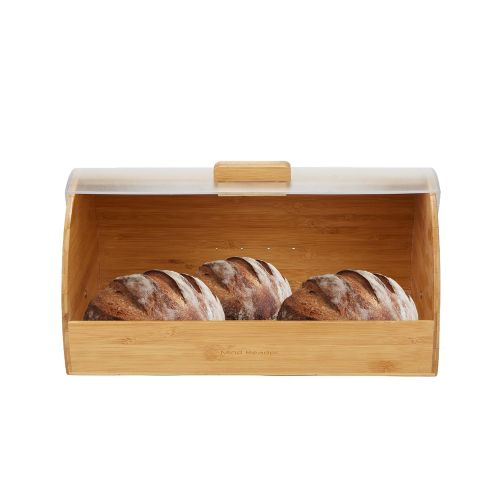 Mind Reader BREADBOX-BRN Bread Box Container Holder with Rolltop Plastic Cover Food Storage Bin, Bamboo, Brown