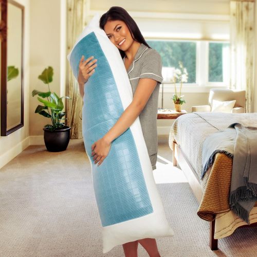  [아마존핫딜][아마존 핫딜] Mindful Design Cooling Memory Foam Body Pillow - Extra Firm Full Shredded Memory Foam Body Pillow w/Cooling Gel, Support and Comfort for Stomach and Side Sleepers