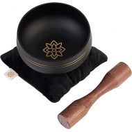 Mindful & Modern Tibetan Singing Bowl Set | Deepen Your Meditation and Yoga Practice | Experience Mindfulness & Stress Relief | Beautifully Designed & Provides Excellent Sound | Chakra Healing | Black