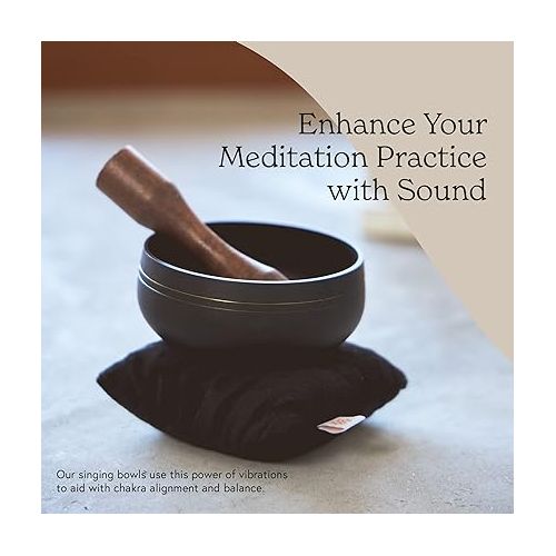  Mindful & Modern Tibetan Singing Bowl Set | Deepen Your Meditation and Yoga Practice | Experience Mindfulness & Stress Relief | Beautifully Designed & Provides Excellent Sound | Chakra Healing | Black