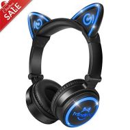 Mindkoo MindKoo Wireless Headphones Over Ear - Cat Ear Bluetooth Headset with LED Growing Lights, Foldable Headset with Microphone and Volume Control for Cell Phones/iPad/TV, Black