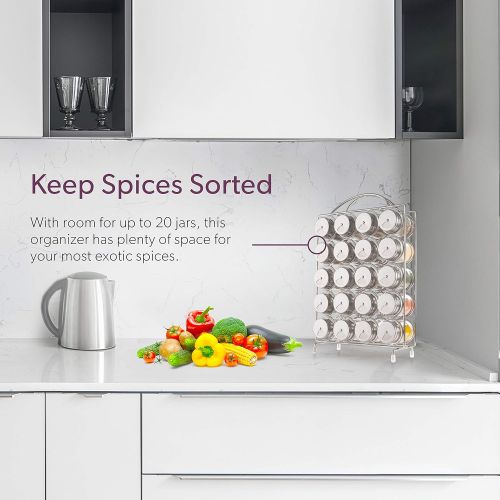  Spice Rack Organizer with Set of 20 Glass Spice Jars Included by Mindspace - Spices and Seasoning Rack for Countertop or Cabinet The Wire Collection, Chrome