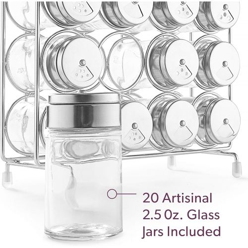  Spice Rack Organizer with Set of 20 Glass Spice Jars Included by Mindspace - Spices and Seasoning Rack for Countertop or Cabinet The Wire Collection, Chrome