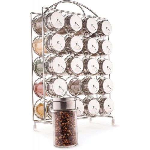  Spice Rack Organizer with Set of 20 Glass Spice Jars Included by Mindspace - Spices and Seasoning Rack for Countertop or Cabinet The Wire Collection, Chrome