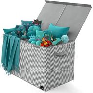 [아마존베스트]Mindspace Toy Chest - 2 Bin Collapsible Storage Organizer with Lid for Kids Playroom | Box Stores Stuffed Animals, Linen, Groceries and More | The Oxford Collection, Gray Zag