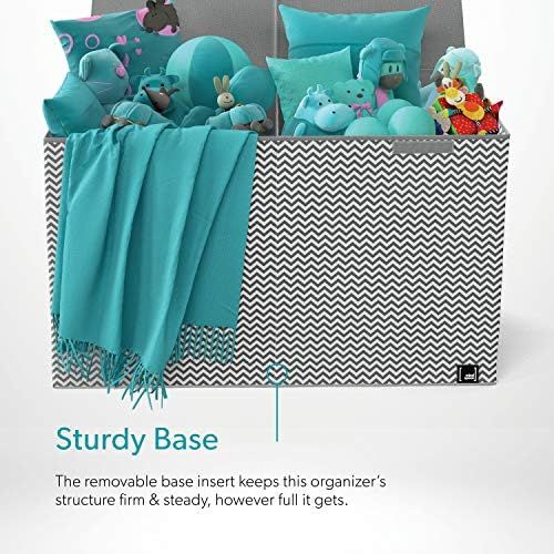  [아마존베스트]Mindspace Toy Chest - 2 Bin Collapsible Storage Organizer with Lid for Kids Playroom | Box Stores Stuffed Animals, Linen, Groceries and More | The Oxford Collection, Gray Zag