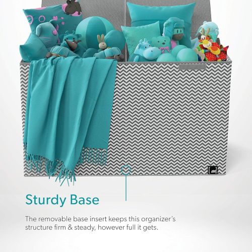  [아마존베스트]Mindspace Toy Chest - 2 Bin Collapsible Storage Organizer with Lid for Kids Playroom | Box Stores Stuffed Animals, Linen, Groceries and More | The Oxford Collection, Gray Zag