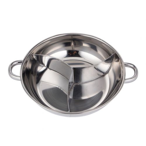  MineDecor 3 Comparts Hot Pot with Divider Stainless Steel Pot Yuanyang Pots for Electric Induction Cooktop Gas Stove (34 cm Include 3 Pot Spoons)