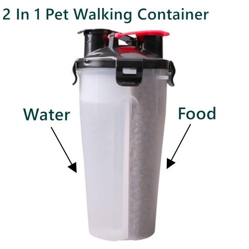  MineDecor Dog Food Container 2 in 1 Portable Pet Travel Mug Dog Food Dispenser Water Botter with Collapsible Bowl for Walking Running Hiking Outdoor