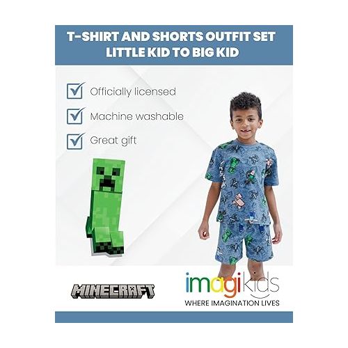  Minecraft Creeper Zombie Steve French Terry T-Shirt and Bike Shorts Outfit Set Little Kid to Big Kid