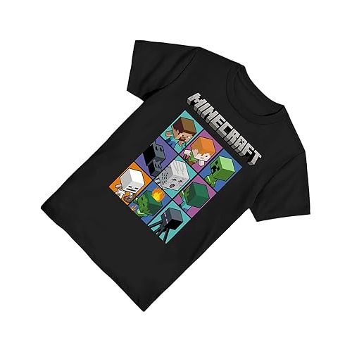  Minecraft Boys Video Game T-Shirt - Black and Green Creeper Face - Official Shirt