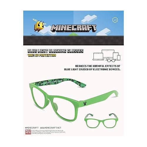  Minecraft Blue Light Blocking Glasses for Kids with Case Boys Computer Video Gaming Glasses Age 2-10 Eyewear Protection