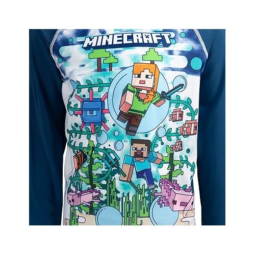  Minecraft Alex Steve Rash Guard Swim Shirt Little Kid to Big Kid