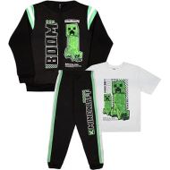 Minecraft Creeper Boys 3 Piece Pants Set - Zip Up Tracksuit, Short Sleeve T-Shirt, and Active Jogger Sweatpants Bundle Set