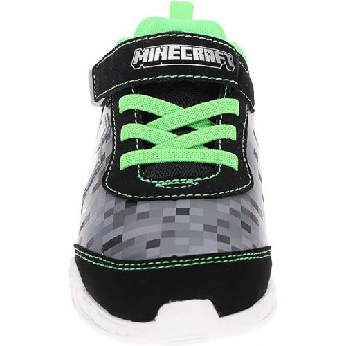  Minecraft Shoes for Boys, Light-Up Sneakers with Adjustable Strap, Green/Black, Size