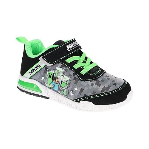  Minecraft Shoes for Boys, Light-Up Sneakers with Adjustable Strap, Green/Black, Size