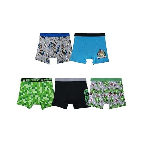  Minecraft Boys' Ultimate Gamer 5-Pack 100% Combed Cotton Boxer Briefs in Sizes 4, 6 and 8
