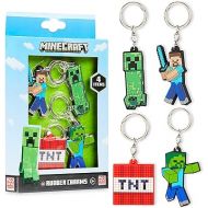 Minecraft Kids Keyrings and Silicone Wristband Set - Creeper Key Chain Set of 4, Collectables Gaming Gifts