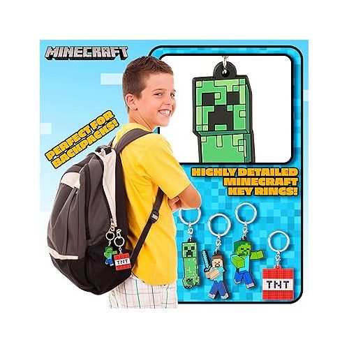  Minecraft Kids Keyrings and Silicone Wristband Set - Creeper Key Chain Set of 4, Collectables Gaming Gifts