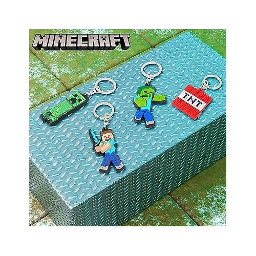  Minecraft Kids Keyrings and Silicone Wristband Set - Creeper Key Chain Set of 4, Collectables Gaming Gifts