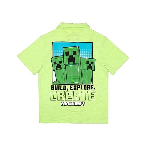  Minecraft Build Explore Create Boys Casual Button Down Short Sleeve Shirt for Kids and Toddlers