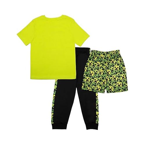  Minecraft Boys 3-Piece Pants Set - Short Sleeve T-Shirt, Shorts, & Jogger Pants 3-Pack Bundle Set for Boys