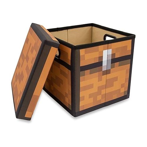  Minecraft Brown Chest 13-Inch Storage Bin Chest With Lid | Foldable Fabric Basket Container, Cube Organizer With Handles, Cubby For Shelves, Closet | Home Decor Essentials, Video Game Gifts