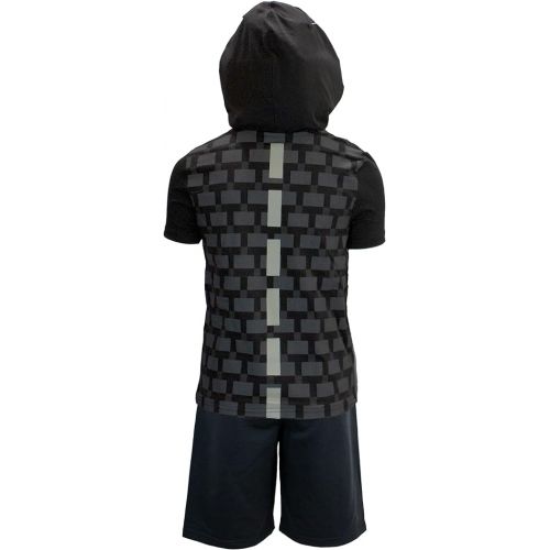  Minecraft Boys Costume Short Set with Black TNT Short and Mincraft Logo on Green Hooded T-Shirt