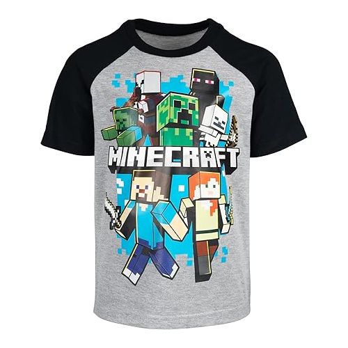  Minecraft Creeper T-Shirt and French Terry Shorts Outfit Set Little Kid to Big Kid