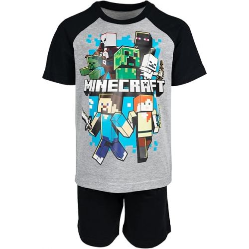  Minecraft Creeper T-Shirt and French Terry Shorts Outfit Set Little Kid to Big Kid