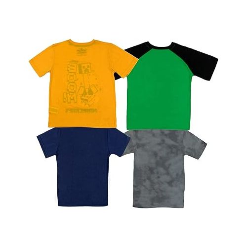  Minecraft Creeper 4 Pack T-Shirt Bundle Set, Shirts for Boys 4-Pack Set