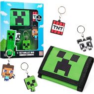 Minecraft Boys Wallets for Kids with Card Slots Boys Wallet with Zip Coin Pocket Creeper Keyrings for Kids Gamer Accessories Gift Set Gaming Gifts for Boys
