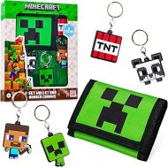 Minecraft Boys Wallets for Kids with Card Slots Boys Wallet with Zip Coin Pocket Creeper Keyrings for Kids Gamer Accessories Gift Set Gaming Gifts for Boys